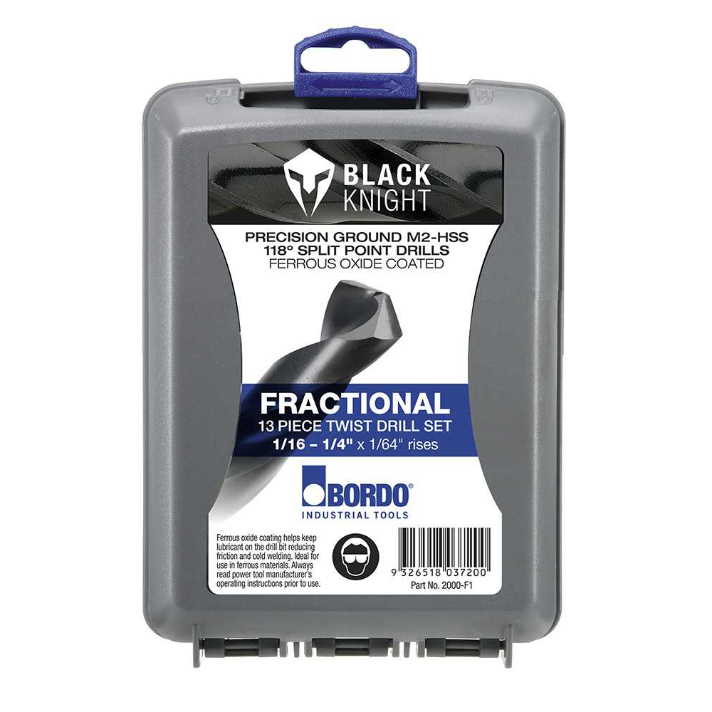 2000-F1, 1/16-1/4", Bordo 13 Piece Black HSS Jobber Drill Set ABS Case - Image 2