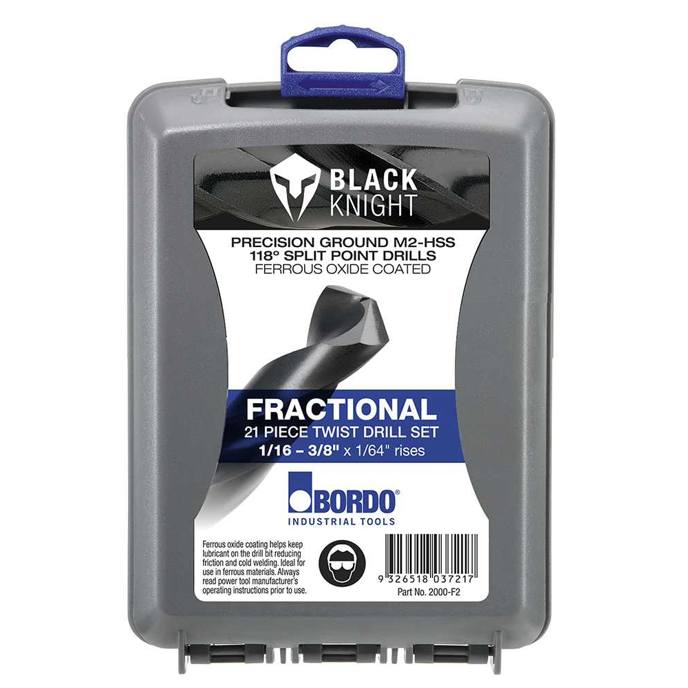 2000-F2, 1/16-3/8", Bordo 21 Piece Black HSS Jobber Drill Set ABS Case - Image 2