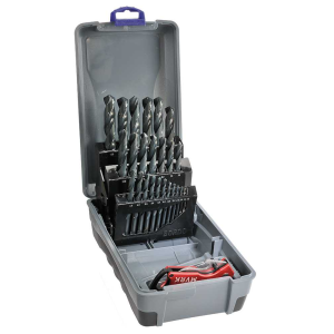 Bordo 25 Piece Black HSS Jobber Set 1.0-13.0 x 0.5mm with BONUS Stubbie Folding Knife, 2003-M3-C18