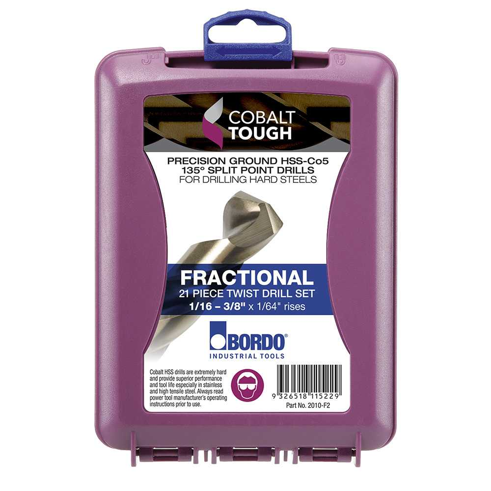 2010-F2, 1/16-3/8", 21 Piece HSS Cobalt Drill Set ABS Case - Image 2