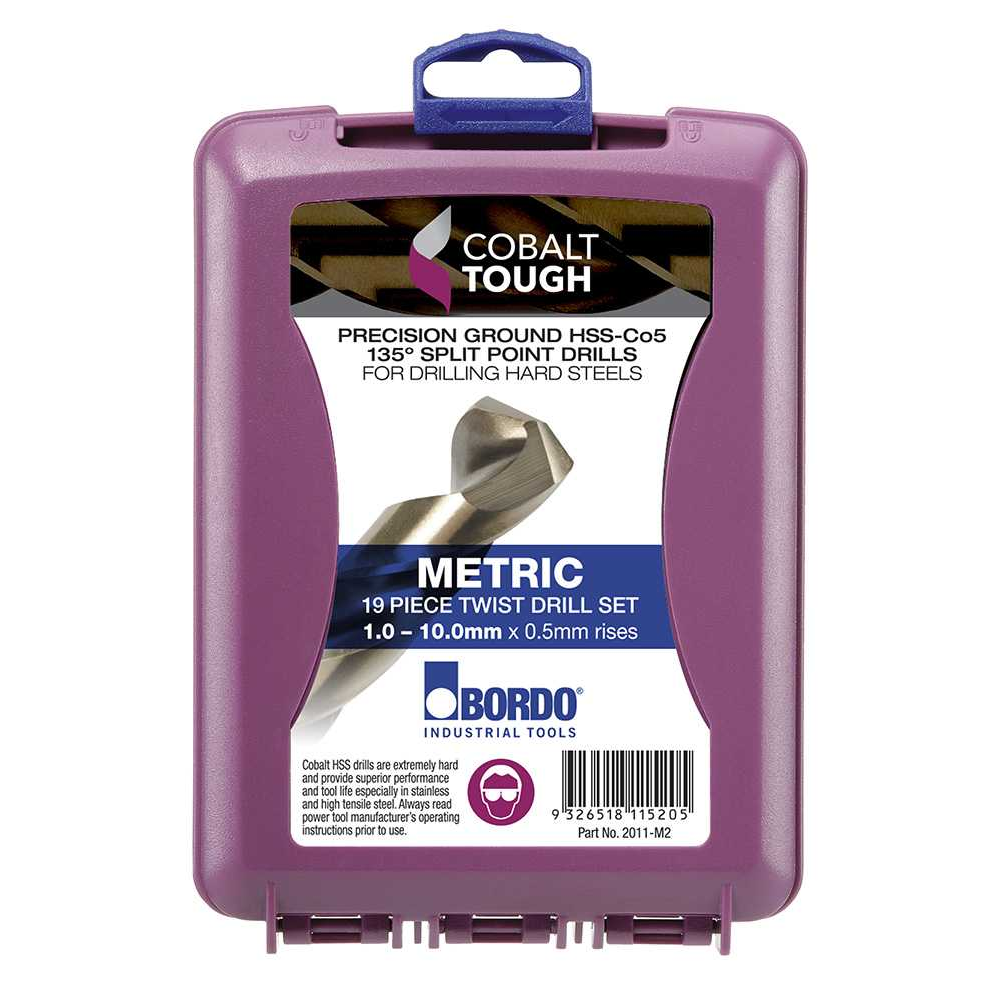 2011-M2, 1-10mm 19, Bordo Pce HSS Cobalt Drill Set ABS Case - Image 2