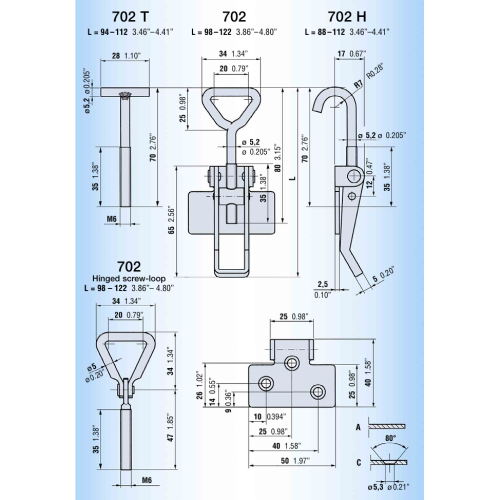 702 L/C, 52070 Ojop 107-122mm Toggle Latch Medium Zinc Plated Steel - Image 2
