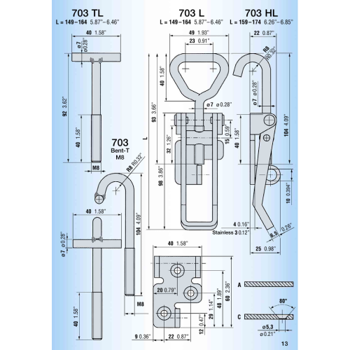 703 L/C, 52091 Ojop 149-164mm Over Centre Latch Large Zinc Plated Steel - Image 2