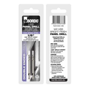 2345-1/8S, 1/8, Bright Double Ended Panel Drill - 2Pk Clam