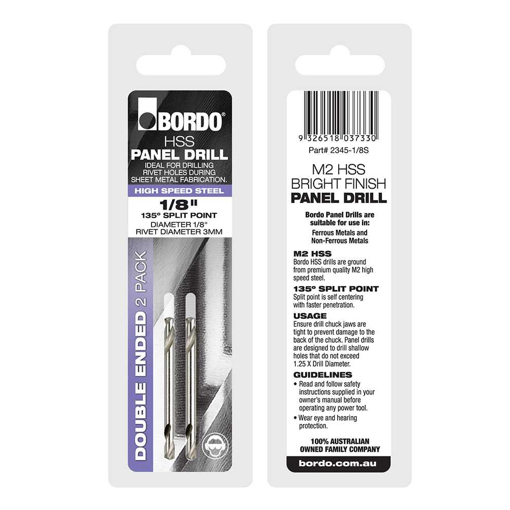 2345-1/8S, 1/8, Bright Double Ended Panel Drill - 2Pk Clam