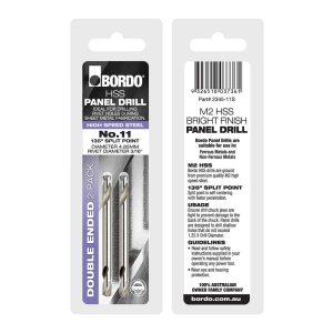 2345-11S, No.11, Bright Double Ended Panel Drill - 2Pk Clam