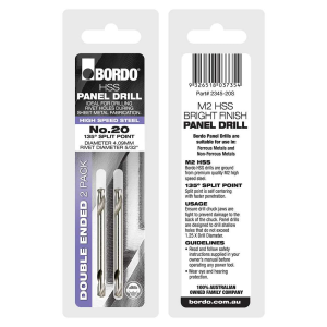 2345-20S, No.20, Bright Double Ended Panel Drill - 2Pk Clam