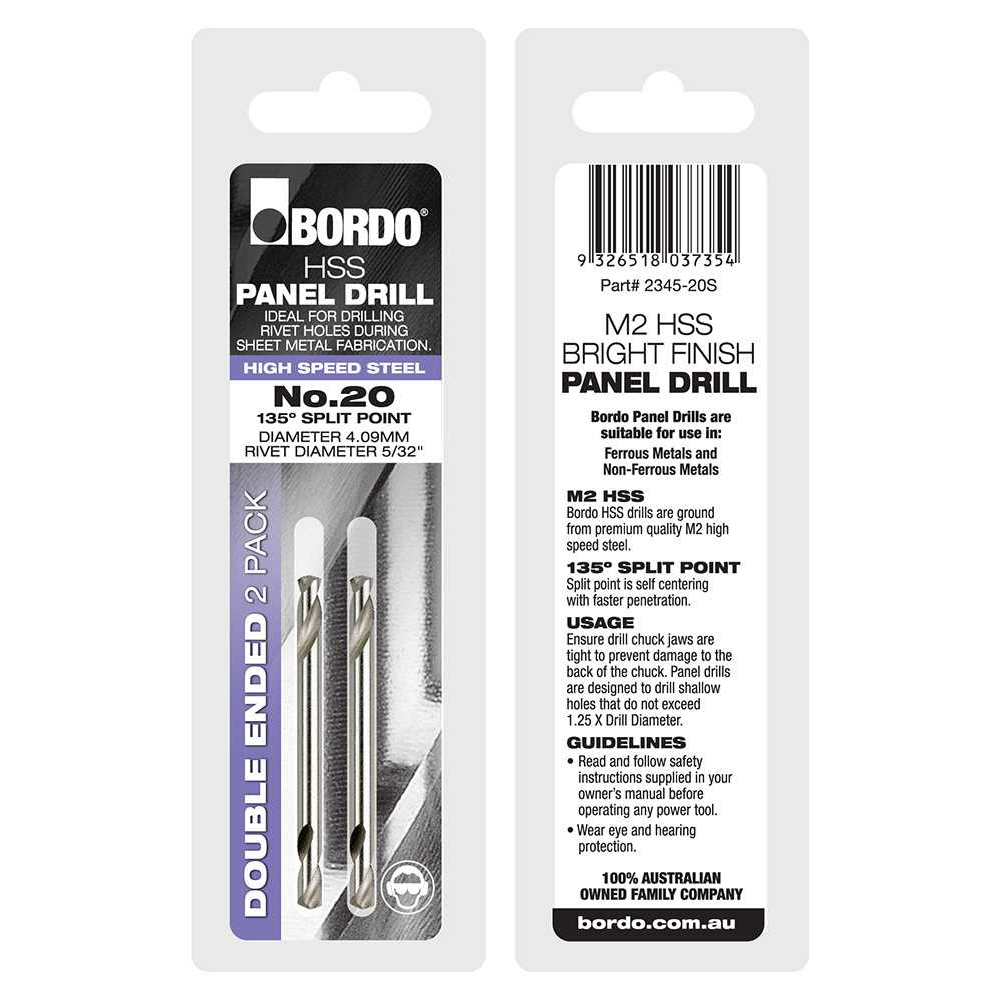 2345-20S, No.20, Bright Double Ended Panel Drill - 2Pk Clam