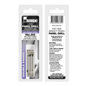 2345-20T, No.20, Bright Double Ended Panel Drill - 10Pk Clam