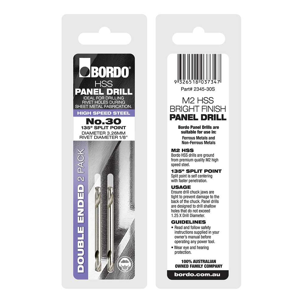 2345-30S, No.30, Bright Double Ended Panel Drill - 2Pk Clam
