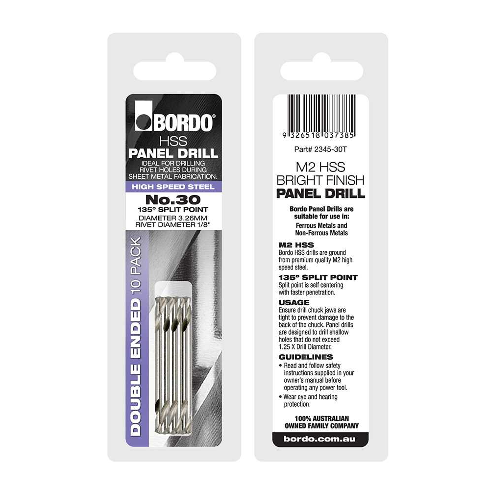 2345-30T, No.30, Bright Double Ended Panel Drill - 10Pk Clam