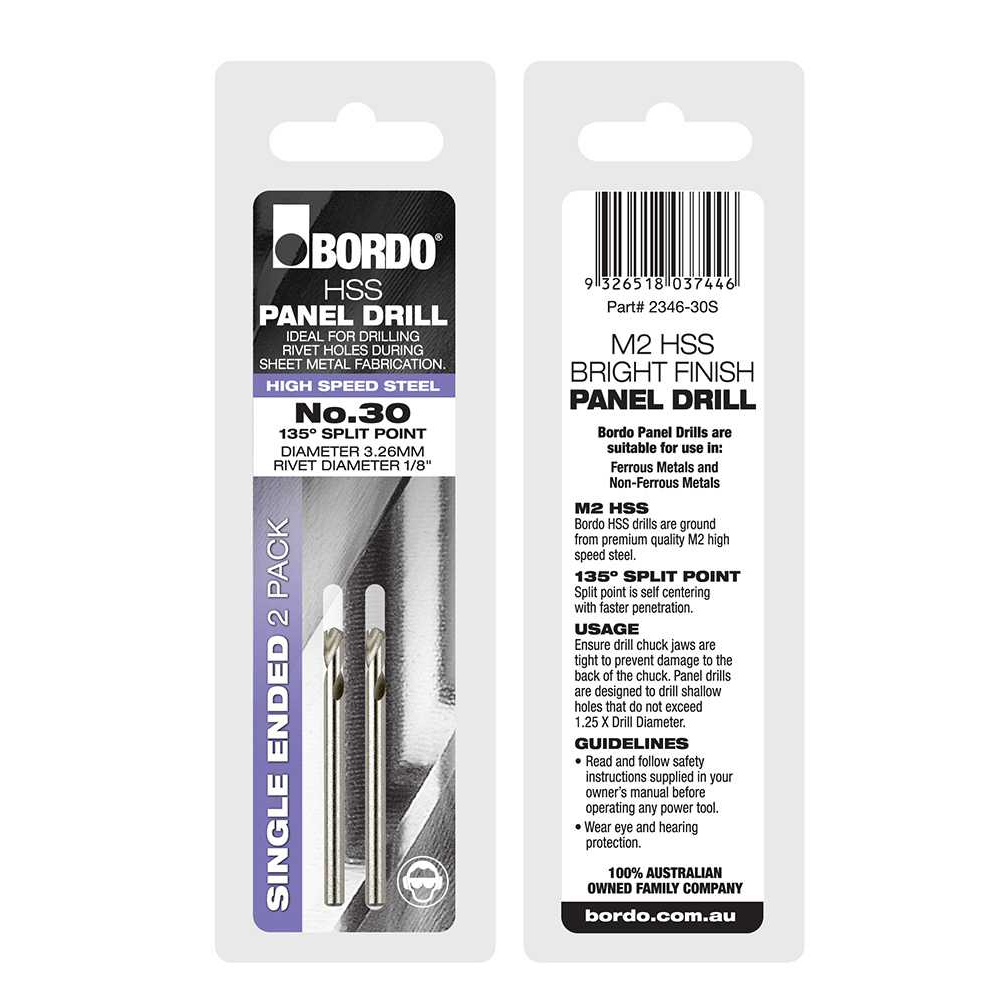 2346-30S, No.30, Bright Single Ended Panel Drill - 2Pk Clam