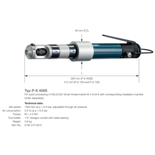 M4 HeliCoil Smart Pneumatic Installation Tool with Mandrel 6160 270 4000 - Image 2