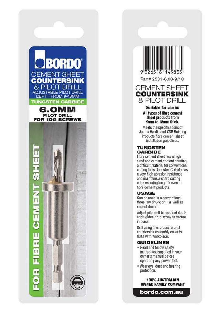 2531-6.00-9/18, 6mm, Cement Sheet Countersink and Pilot Drill - Image 2