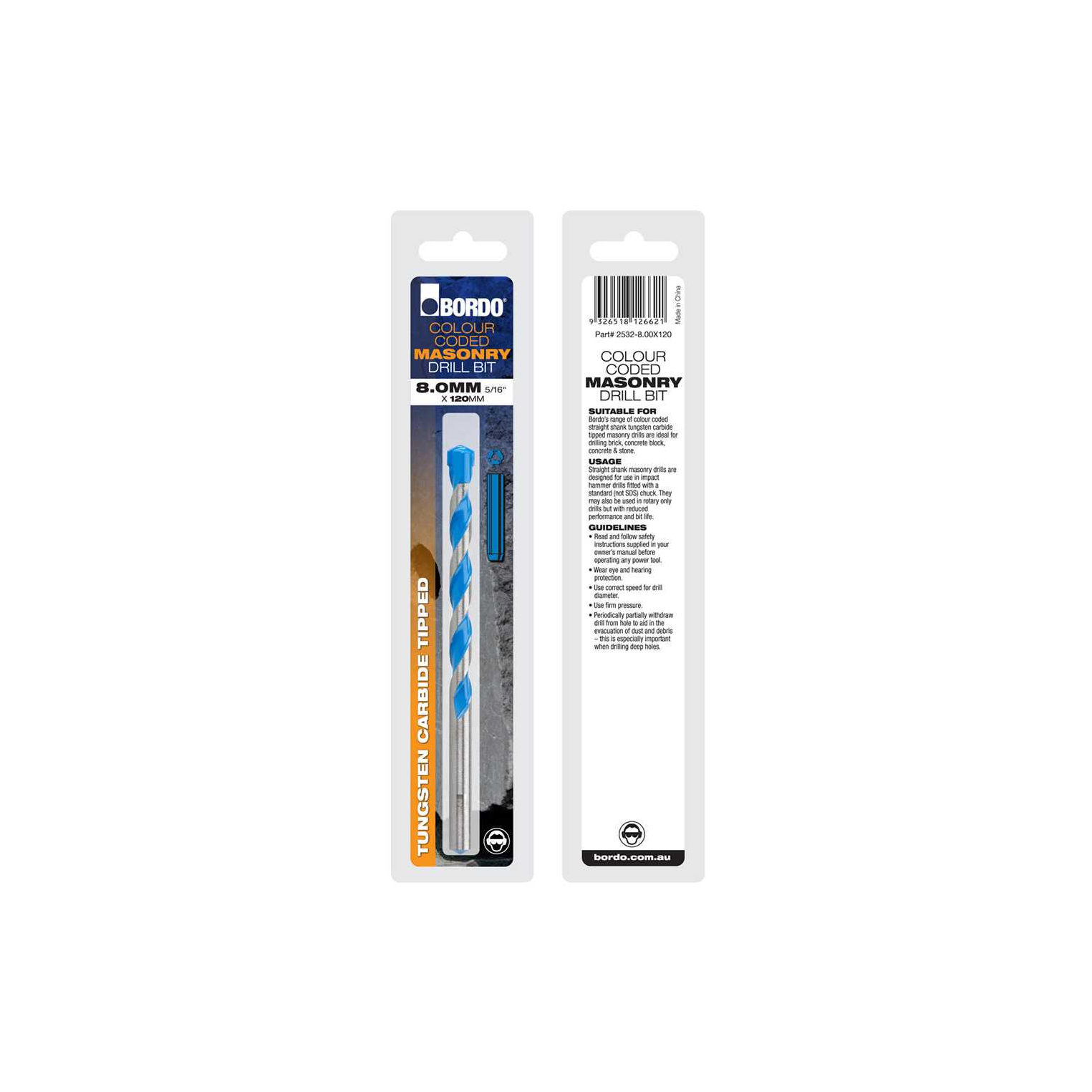 2532-8.00X120, 8 x 120mm, Colour Flute TCT Masonry Drill - Image 2