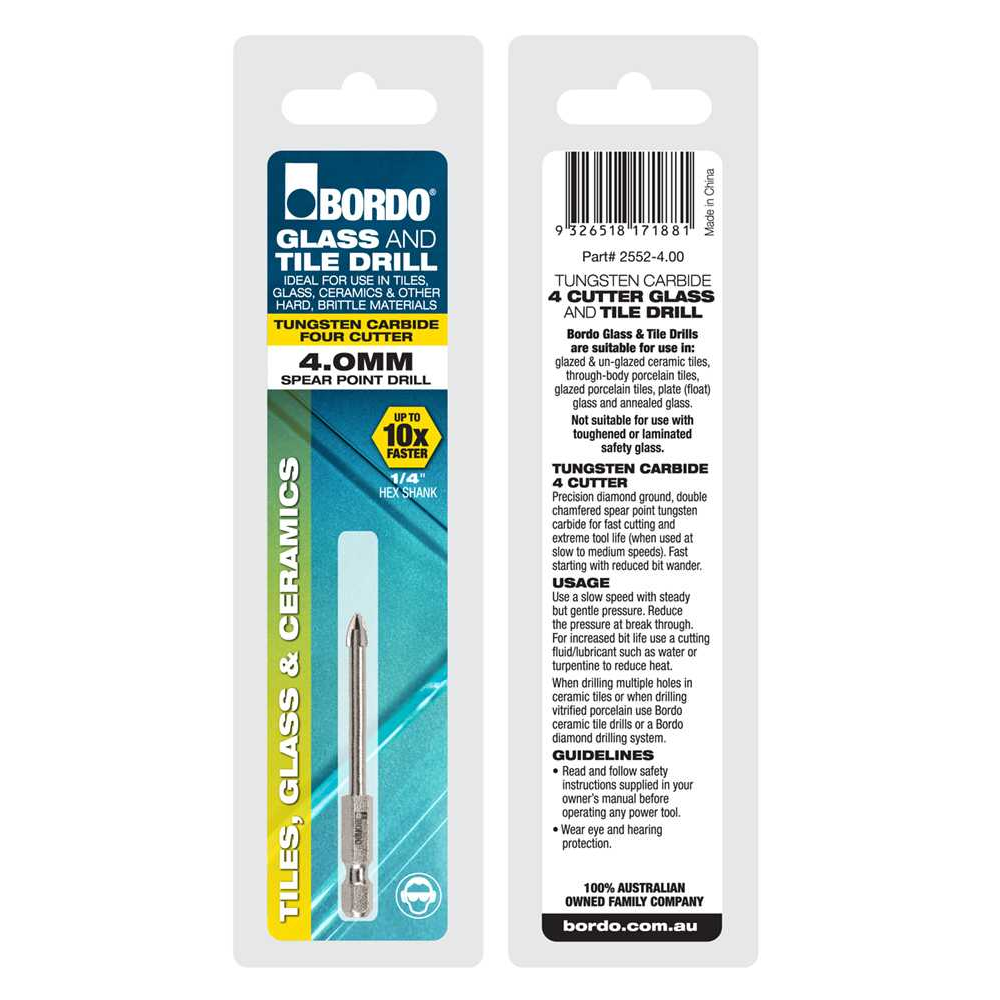 2552-4.00, 4.00mm, 4 Cutter Glass and Tile Drill Hex Shank - Image 3