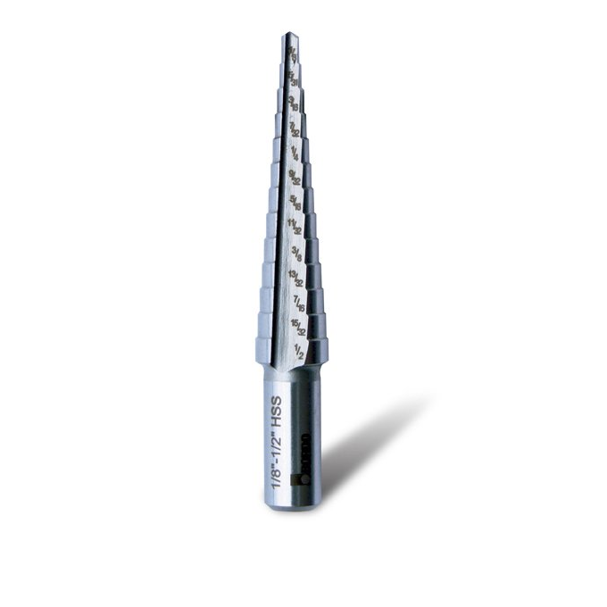 2600-1, 1/8-1/2 x 1/32", Straight Flute HSS Step Drill