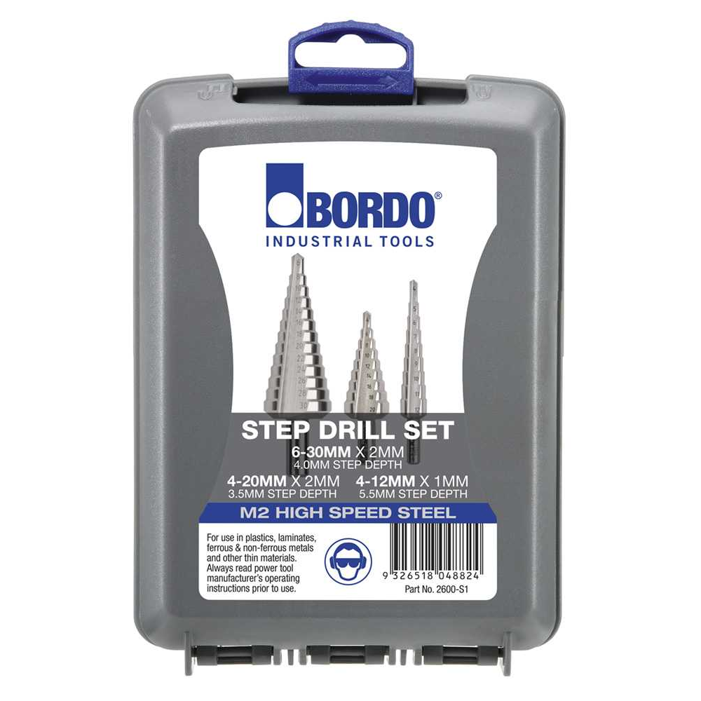 2600-S1, 4-30mm, 3 Pce Straight Flute HSS Step Drill Set - Image 2