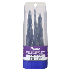 2612-S1, Step Tip Step Drill 10mm Deep Cut HSS-Co5 (Cobalt) TiAlN Coated 1/4 Hex Shank 3 Piece Set